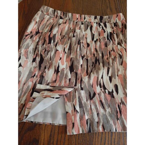Size 10 Petite Anne Taylor Midi Mini Skirt Brown Tan Ivory Pink - Picture 4 of 6